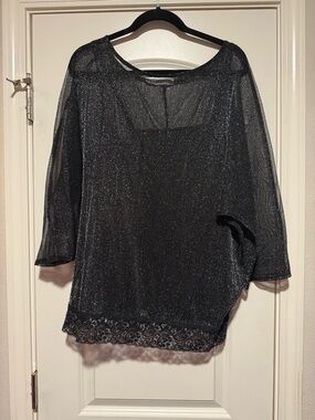 Maurices Black Sparkle Sheer Lace-Hem Blouse